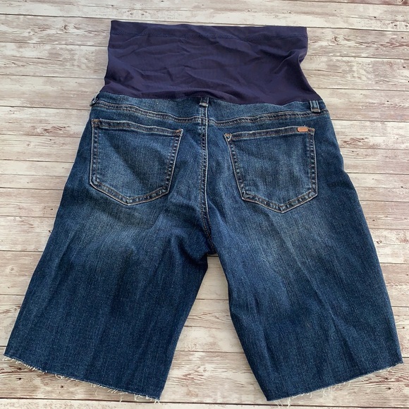 LPinkBlush Blue Distressed Maternity Full Panel Bermuda Raw Hem Shorts - Picture 7 of 10